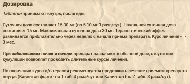 Дозировка Кавинтона Дозировка Кавинтона