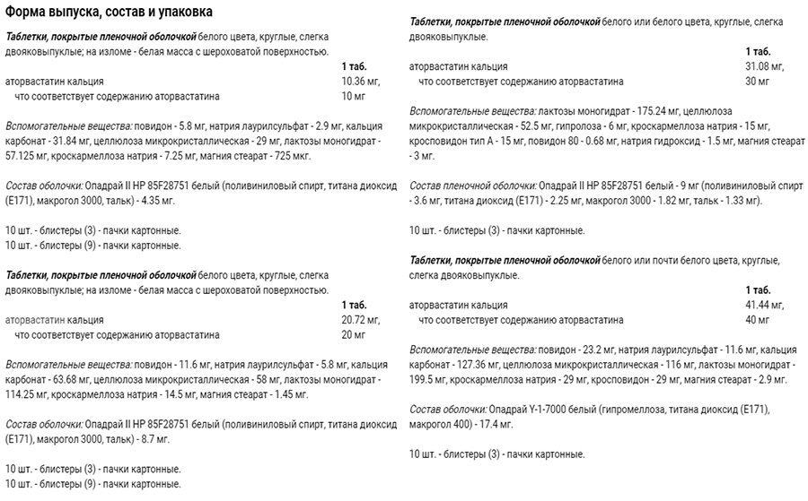 Форма выпуска Аториса Форма выпуска Аториса